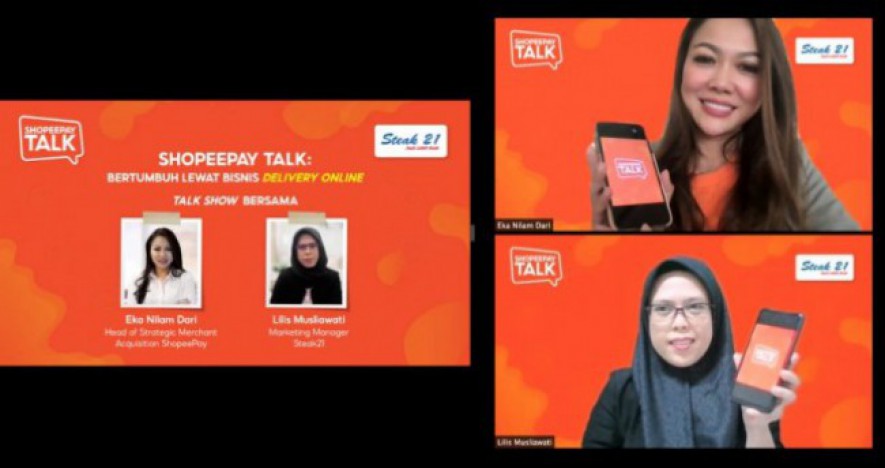 Eka Nilam Dari, Head of Strategic Merchant Acquisition ShopeePay dan Lilis Musliawati, Marketing Manager Steak 21 Pada Acara Virtual ShopeePay Talk Bertajuk Bertumbuh Lewat Bisnis Delivery Online