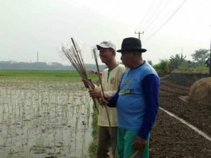 Petani sedang menyiapkan agens hayati